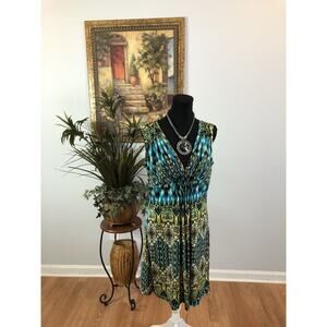 New Directions Women Dress Large Boho Vacation Resort Wear Sleeveless Pullover